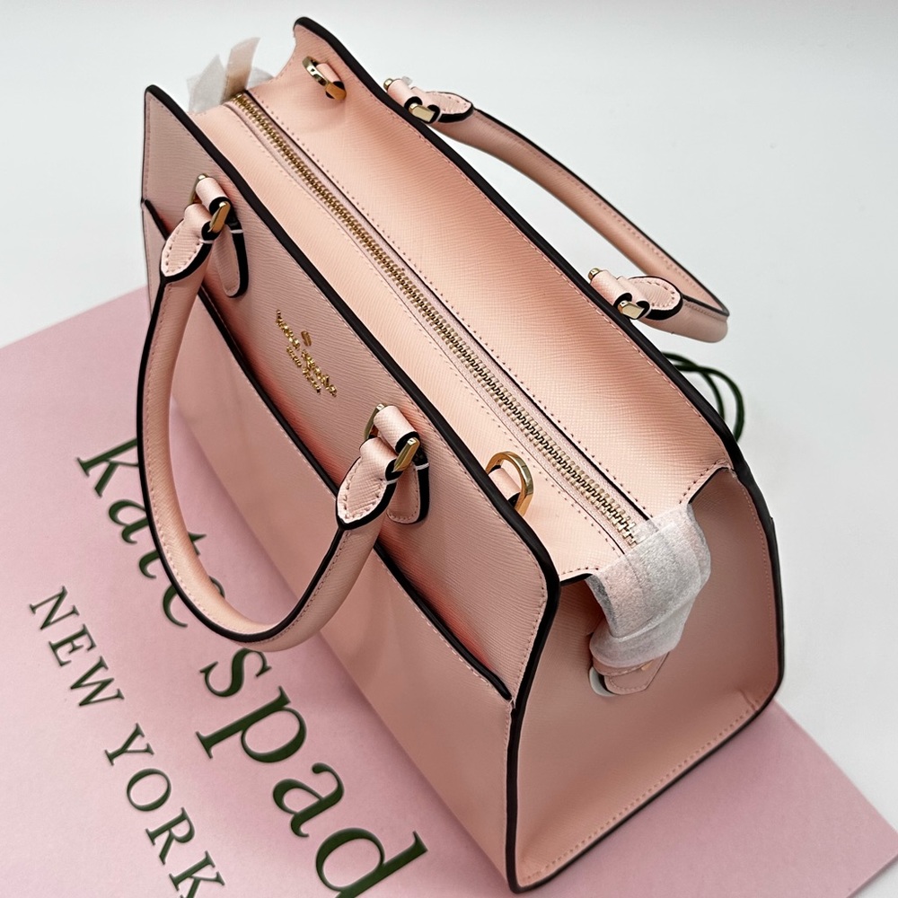 Kate Spade Madison Printed Medium Satchel Bag Conch Pink - Picture 6 of 13